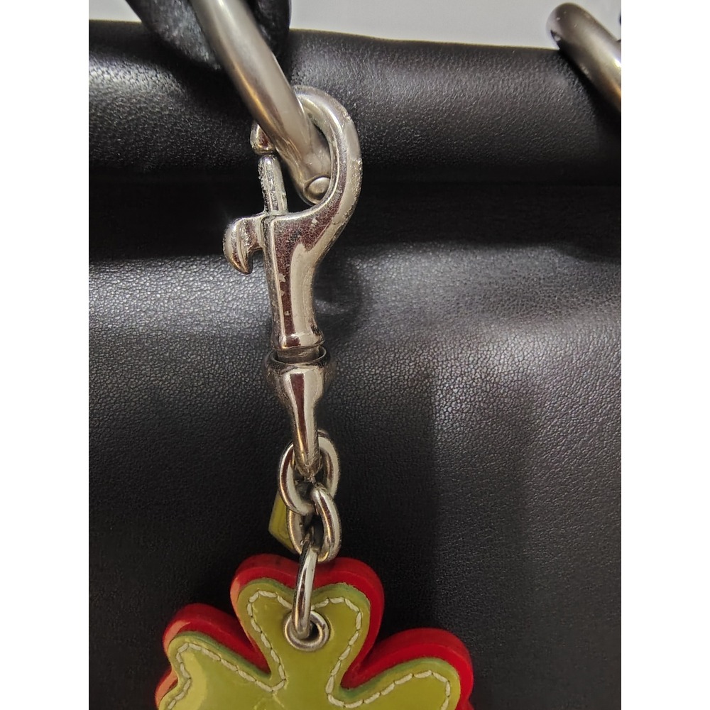 Coach Vintage Leather Four Leaf Clover Bag Charm Lime Green Gold Lucky Keychain - Picture 4 of 6